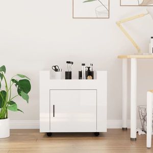 vidaXL Cărucior de birou, alb extralucios, 60x45x60 cm, lemn prelucrat imagine