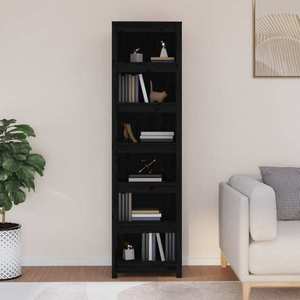 vidaXL Bibliotecă, negru, 50x35x183 cm, lemn masiv de pin imagine