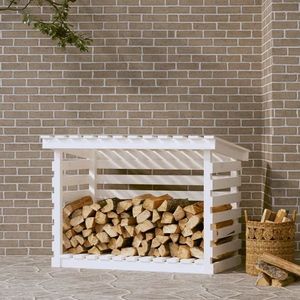 vidaXL Rastel pentru lemne de foc, alb, 108x73x79 cm, lemn masiv pin imagine