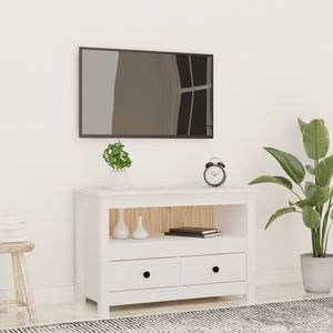 vidaXL Comodă TV, alb, 79x35x52 cm, lemn masiv de pin imagine