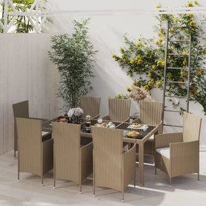 vidaXL Set mobilier de grădină cu perne, 9 piese, bej, poliratan imagine