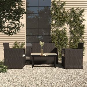 vidaXL Set mobilier de exterior cu perne, 4 piese, negru, poliratan imagine