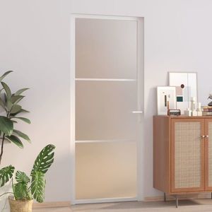 vidaXL Ușă de interior, 83x201, 5 cm, alb, sticlă mată și aluminiu imagine