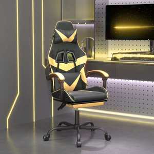 vidaXL Scaun de gaming cu suport picioare negru/auriu, piele ecologică imagine