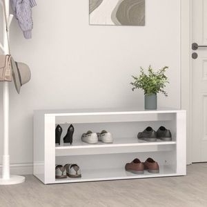 vidaXL Suport pantofi, alb extralucios, 100x35x45 cm, lemn prelucrat imagine