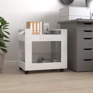 vidaXL Cărucior de birou, alb extralucios, 60x45x60 cm, lemn prelucrat imagine