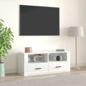 vidaXL Comodă TV, alb extralucios, 100x35x40 cm, lemn prelucrat imagine