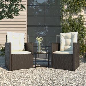 vidaXL Set mobilier de exterior cu perne, 3 piese, negru, poliratan imagine