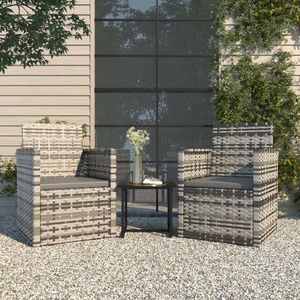 vidaXL Set mobilier de exterior cu perne, 3 piese, gri, poliratan imagine