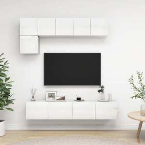 vidaXL Set de dulapuri TV, 5 piese, alb extralucios, lemn prelucrat imagine