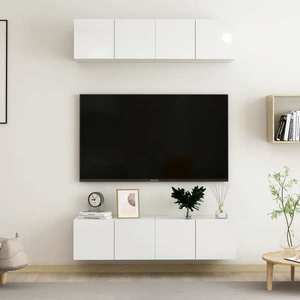 vidaXL Dulapuri TV 4 buc, alb extralucios 60x30x30 cm, lemn prelucrat imagine