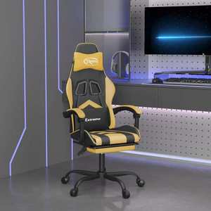 vidaXL Scaun de gaming cu suport picioare negru/auriu, piele ecologică imagine