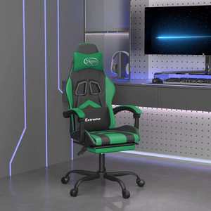 vidaXL Scaun de gaming cu suport picioare negru/verde, piele ecologică imagine