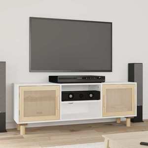 vidaXL Comodă TV, alb, 105x30x40 cm lemn masiv pin și ratan natural imagine