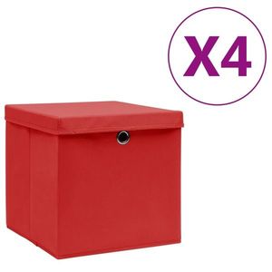 vidaXL Cutii depozitare cu capace, 4 buc., roșu, 28x28x28 cm imagine