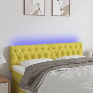 vidaXL Tăblie de pat cu LED, verde, 144x7x78/88 cm, textil imagine