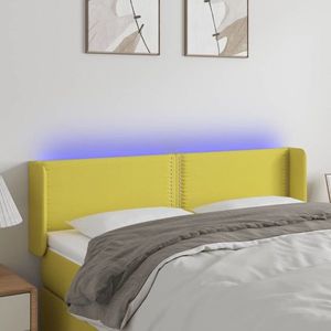 vidaXL Tăblie de pat cu LED, verde, 147x16x78/88 cm, textil imagine