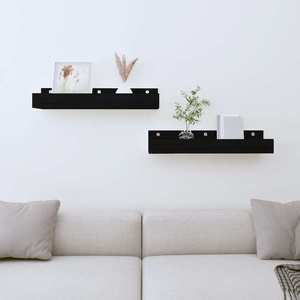 vidaXL Rafturi de perete, 2 buc., negru, 50x12x9 cm, lemn masiv de pin imagine