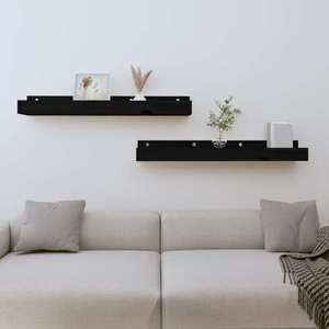 vidaXL Rafturi de perete, 2 buc., negru, 80x12x9 cm, lemn masiv de pin imagine