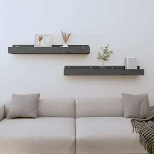 vidaXL Rafturi de perete, 2 buc., gri, 80x12x9 cm, lemn masiv de pin imagine