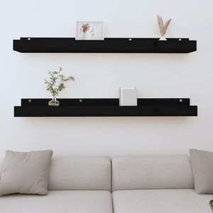 vidaXL Rafturi de perete, 2 buc., negru, 110x12x9 cm, lemn masiv pin imagine