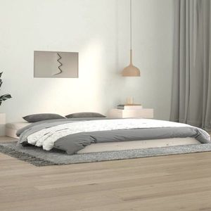 vidaXL Cadru de pat, alb, 140x190 cm, lemn masiv de pin imagine