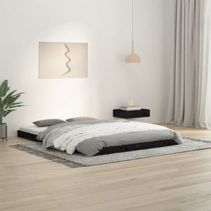 vidaXL Cadru de pat dublu, negru, 135x190 cm, lemn masiv de pin imagine