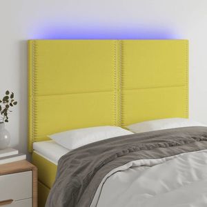 vidaXL Tăblie de pat cu LED, verde, 144x5x118/128 cm, textil imagine