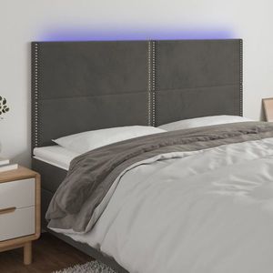 vidaXL Tăblie de pat cu LED, gri închis, 200x5x118/128 cm, catifea imagine