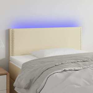 vidaXL Tăblie de pat cu LED, crem, 80x5x78/88 cm, piele ecologică imagine
