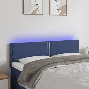 vidaXL Tăblie de pat cu LED, albastru, 144x5x78/88 cm, textil imagine