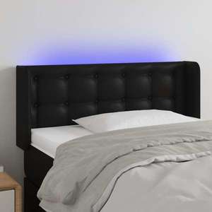 vidaXL Tăblie de pat cu LED, negru, 93x16x78/88 cm, piele ecologică imagine