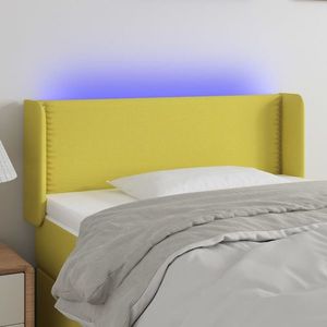 vidaXL Tăblie de pat cu LED, verde, 83x16x78/88 cm, textil imagine