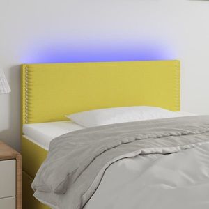 vidaXL Tăblie de pat cu LED, verde, 100x5x78/88 cm, textil imagine
