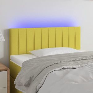 vidaXL Tăblie de pat cu LED, verde, 100x5x78/88 cm, textil imagine