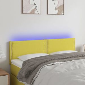 vidaXL Tăblie de pat cu LED, verde, 144x5x78/88 cm, textil imagine