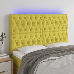 vidaXL Tăblie de pat cu LED, verde, 144x7x118/128 cm, textil imagine