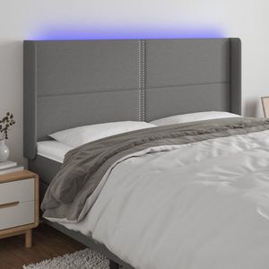 vidaXL Tăblie de pat cu LED, gri închis, 203x16x118/128 cm, textil imagine