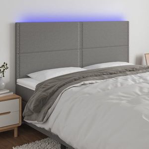 vidaXL Tăblie de pat cu LED, gri închis, 200x5x118/128 cm, textil imagine