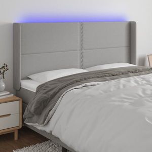 vidaXL Tăblie de pat cu LED, gri deschis, 203x16x118/128 cm, textil imagine