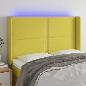 vidaXL Tăblie de pat cu LED, verde, 147x16x118/128 cm, textil imagine