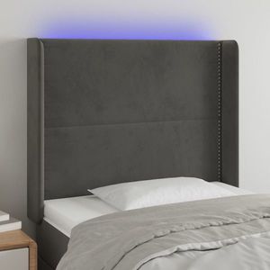 vidaXL Tăblie de pat cu LED, gri închis, 103x16x118/128 cm, catifea imagine