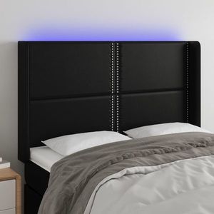vidaXL Tăblie de pat cu LED, negru, 147x16x118/128 cm, piele ecologică imagine