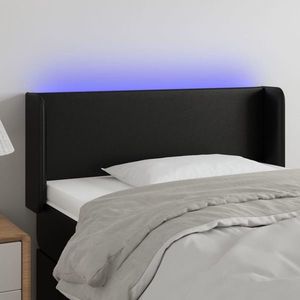 vidaXL Tăblie de pat cu LED, negru, 103x16x78/88 cm, piele ecologică imagine