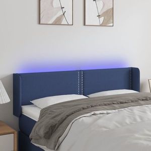 vidaXL Tăblie de pat cu LED, albastru, 147x16x78/88 cm, textil imagine