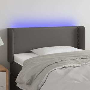 vidaXL Tăblie de pat cu LED, gri, 103x16x78/88 cm, piele ecologică imagine