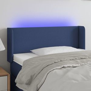 vidaXL Tăblie de pat cu LED, albastru, 103x16x78/88 cm, textil imagine