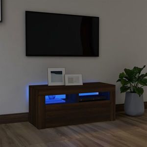 vidaXL Comodă TV cu lumini LED, stejar maro, 90x35x40 cm imagine