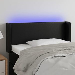vidaXL Tăblie de pat cu LED, negru, 93x16x78/88 cm, piele ecologică imagine