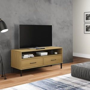 vidaXL Comodă TV cu picioare metalice „OSLO”, maro, lemn masiv pin imagine
